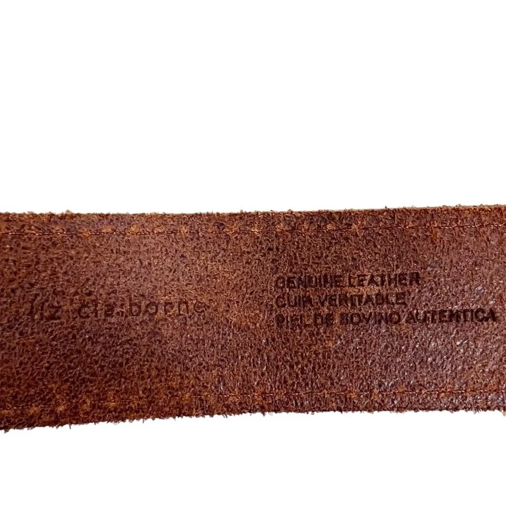 LIZ CLAIBORNE Brown Leather Belt With Brass/Gold tone hardware |